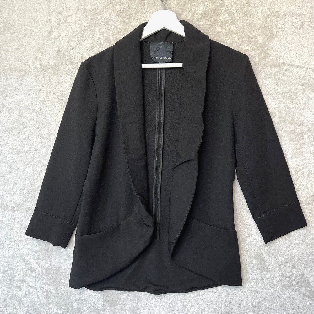 Harlow & Graham Womens Black Blazer Open Front Size M Medium Office Work Career